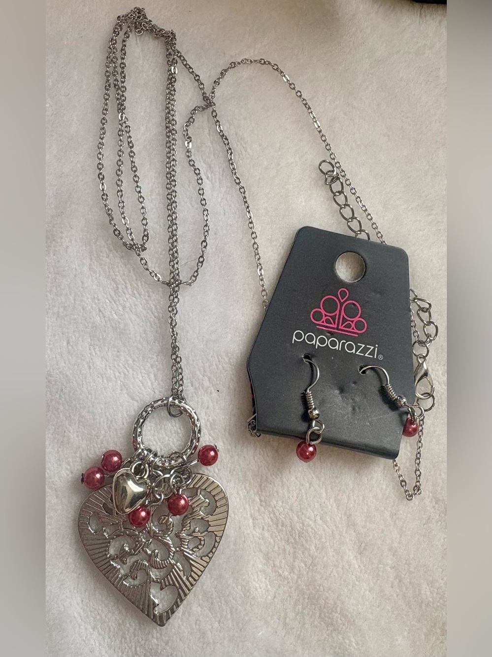 paparazzi Silver Heart Pendant Necklace with Pink-Red Bead Accents